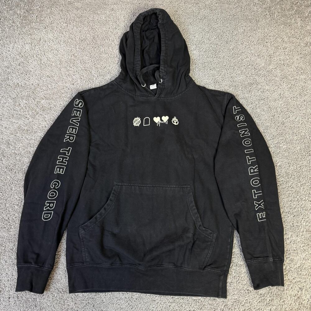 Extortionist Hoodie Mens S Black Sever The Cord Metal Hooded Pockets Graphic